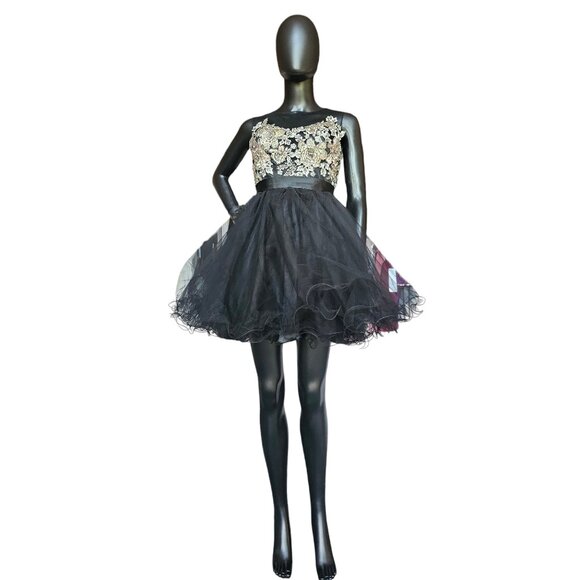 Black/Silver/Gold Embroidered Illusion Full Skirt Party Dress - Mori Lee - Picture 3 of 9